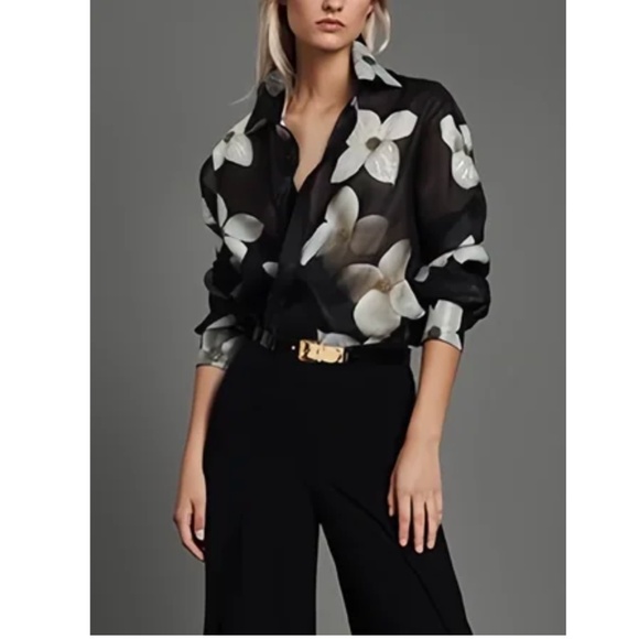 STYLEWE Tops - StyleWe, Floral Relaxed Blouse Button Down Shirt, Size L
